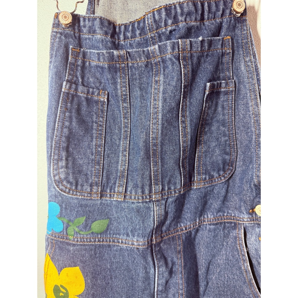 Misslook Womens Denim Overalls 3XL Painted Floral Wide Leg Boho Artsy Retro - Picture 5 of 15